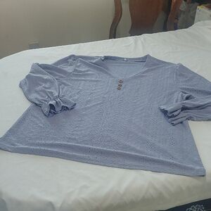 Eyelet Lavender  Women's Top Long Sleeves With Cute Ruffle .Size 3x